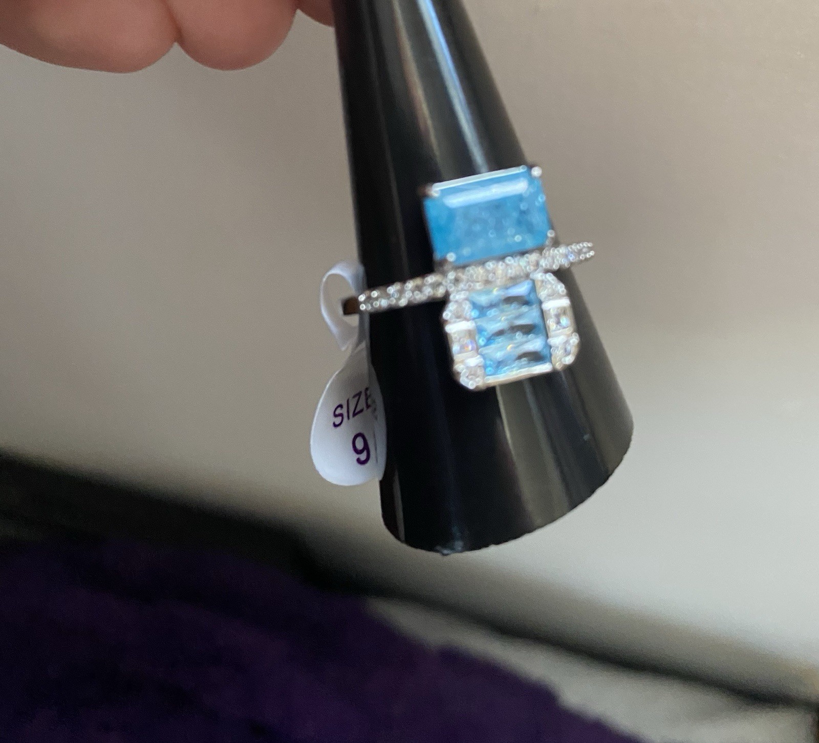 Bomb Party Size 9 Ring Lab-Created Aqua Blue Ice Crystal & Aquamarine RG10282