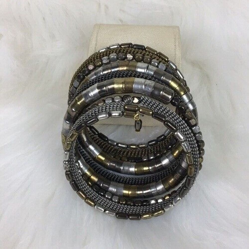 Wrap Coil Bracelet Chunky Bold Boho Cowgirl Tri Colored Mixed Metal Retro Y2K