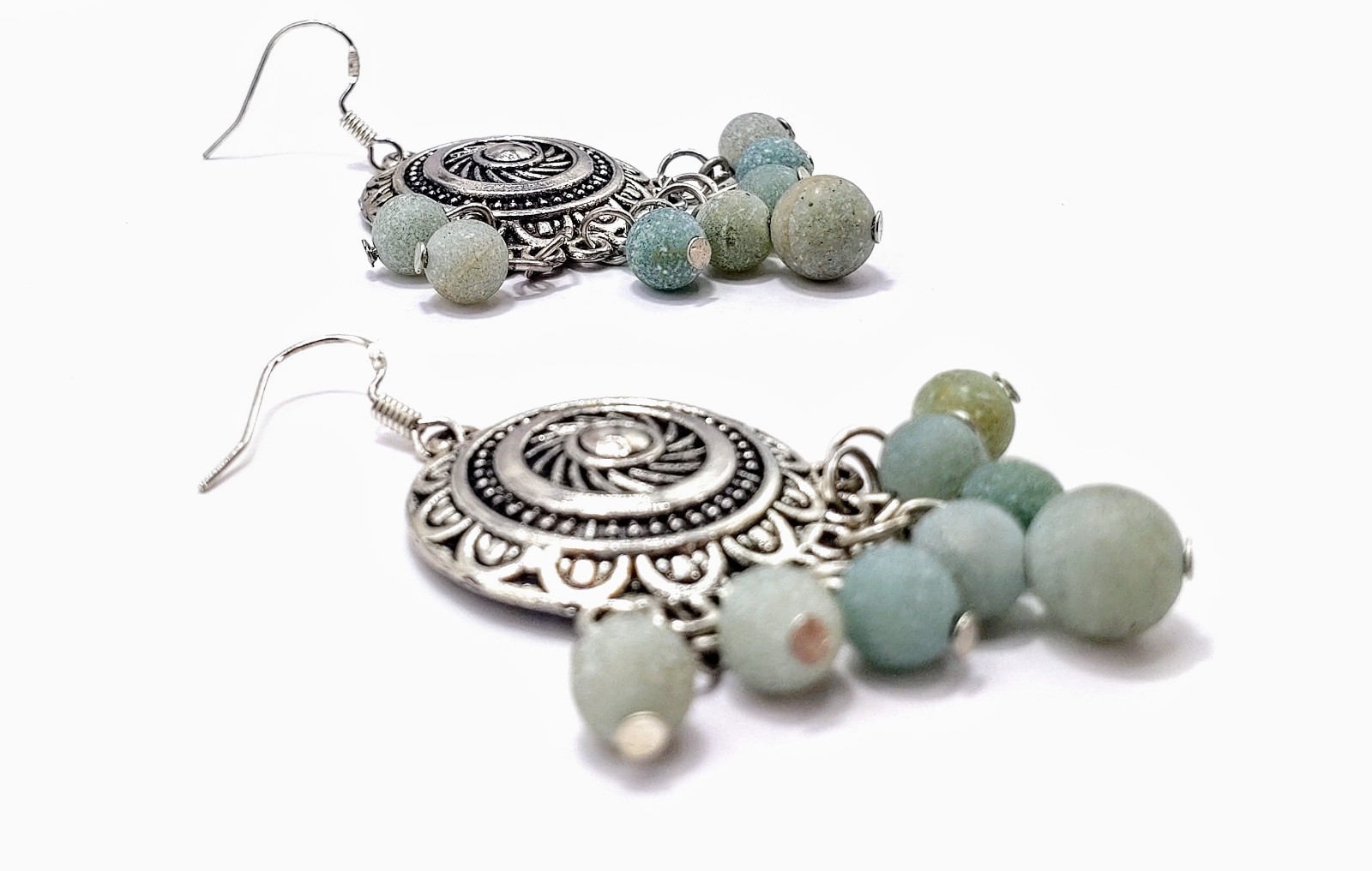 Gemstone Earrings Dangle Drop Beaded Crystal Boho Sterling Silver Hooks Handmade
