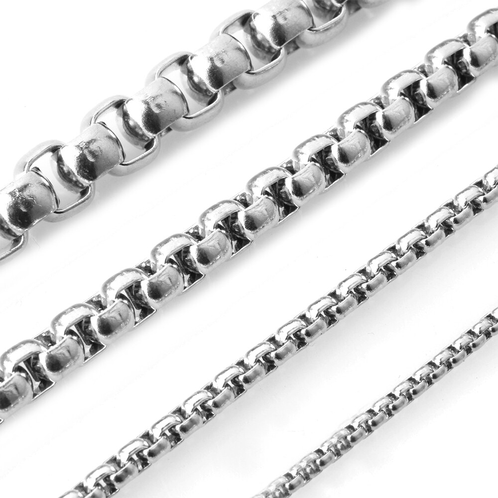 2/2.5/3/4/5mm 16-30″ SMOOTH BOX ROPE SILVER STAINLESS STEEL CHAIN NECKLACE