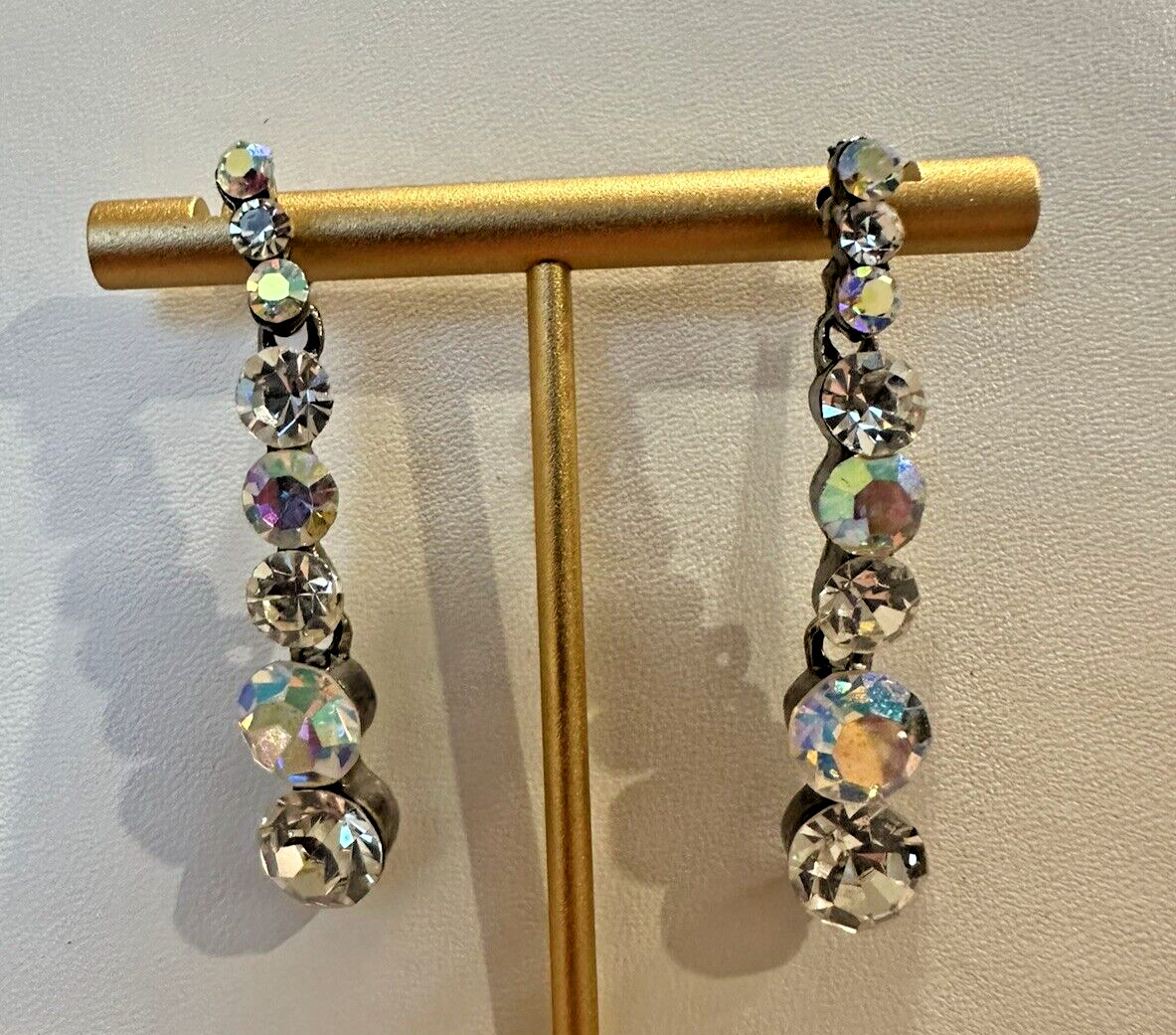 Estate Dangling Crystal and AB Rhinestone Post Back Pierced Earrings ~2″