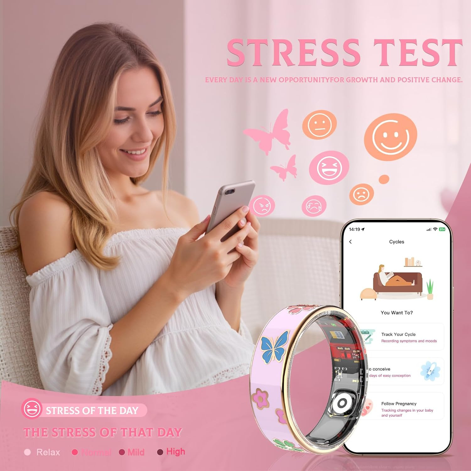 Elegant Smart Ring for Women & Men, Fitness & Health Tracker with 24/7 Heart Rat