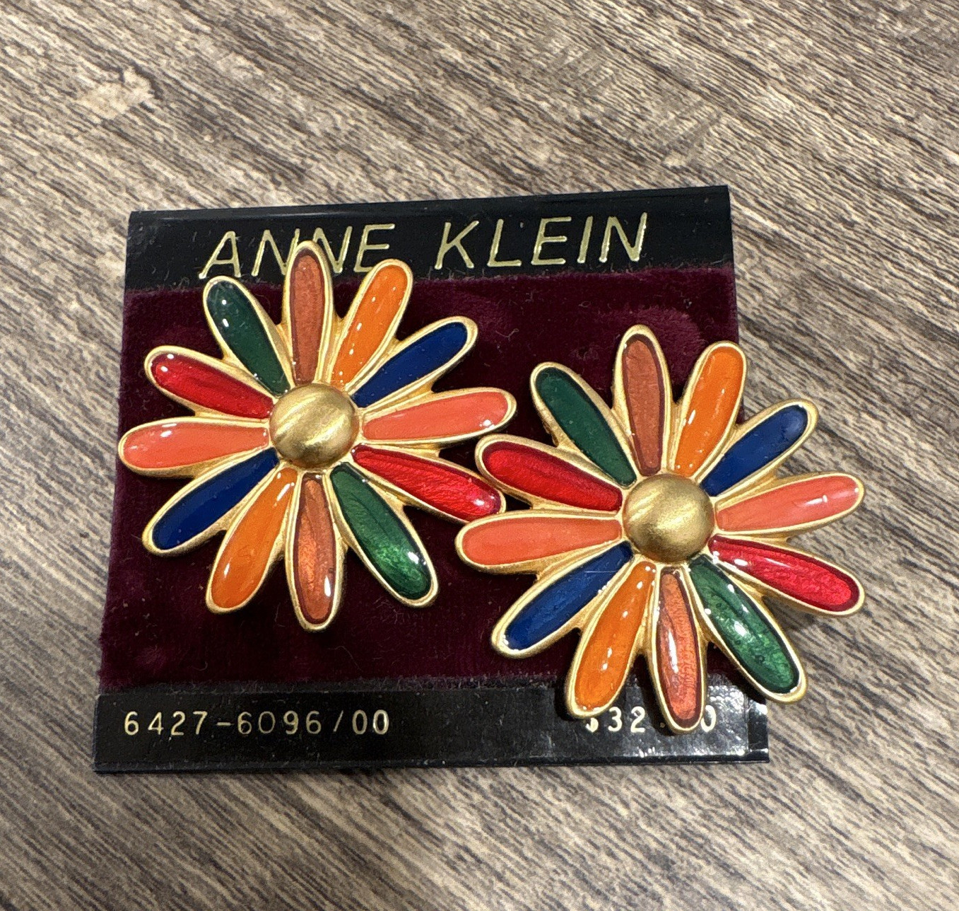 Anne Klein Multicolor Enamel Flower Stud Earrings 18K Gold Filled, 6427-6096/00