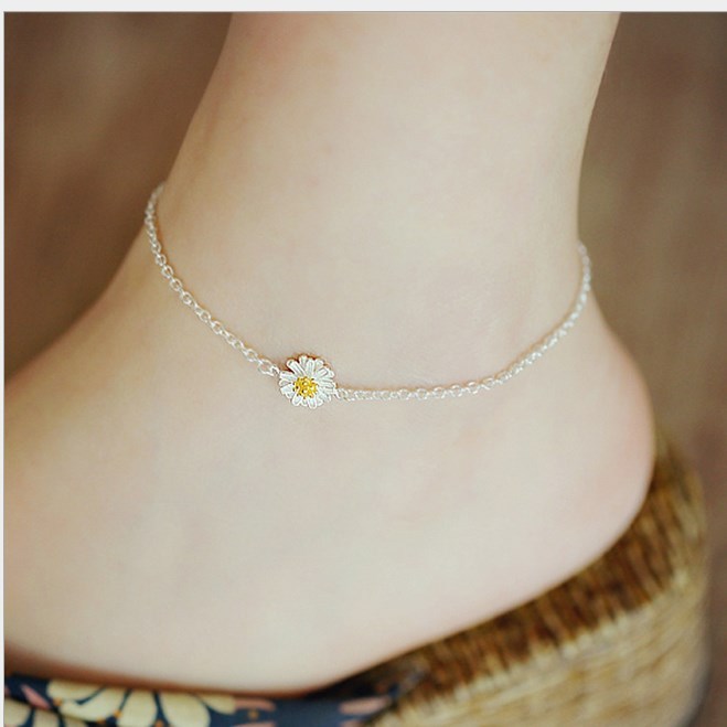 ADJUSTABLE Silver Tone Daisy Chain Flower Anklet Ankle Bracelet Sandal Gift
