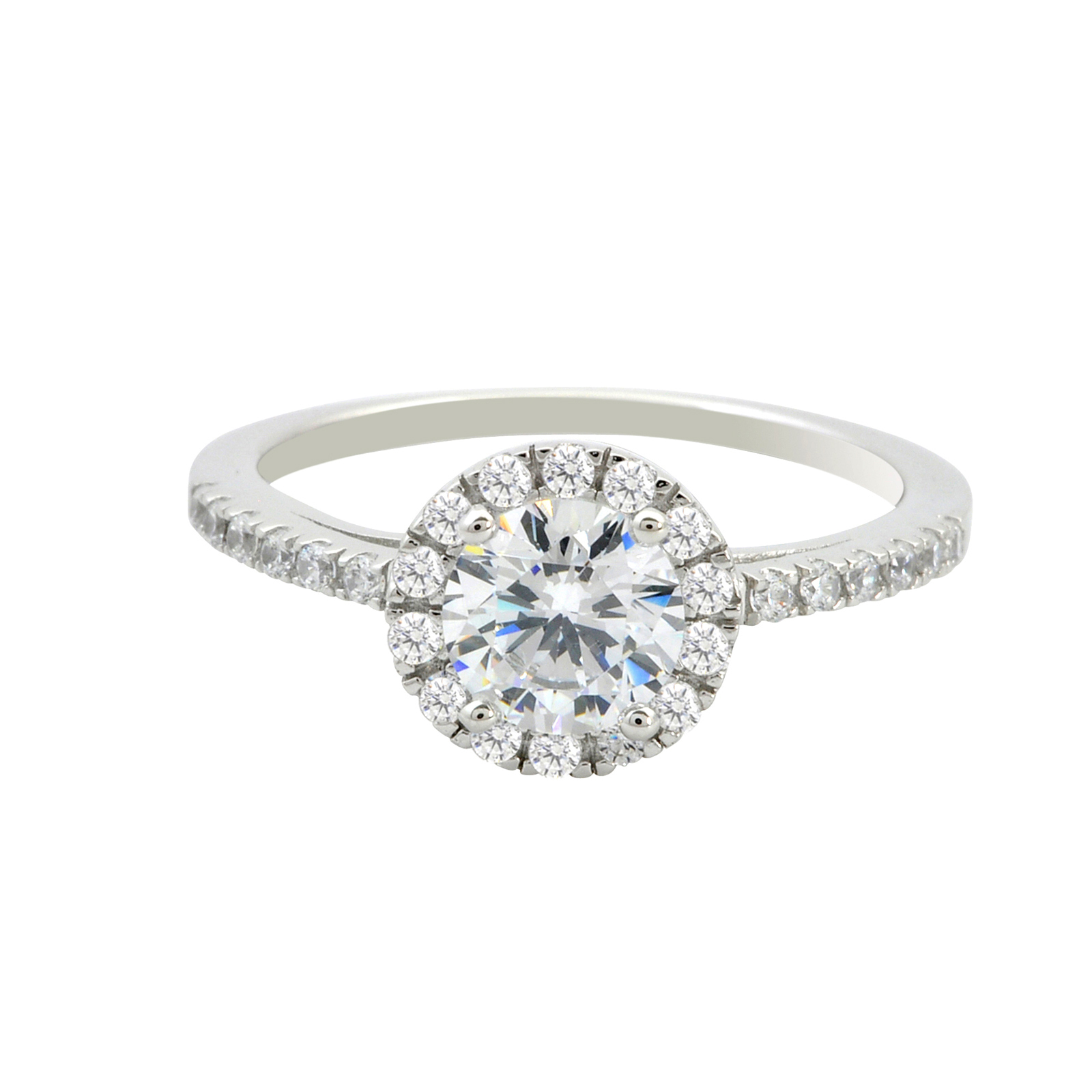 Sterling Silver Cubic Zirconia Ring 6mm Round Center Stone with Accent Stones