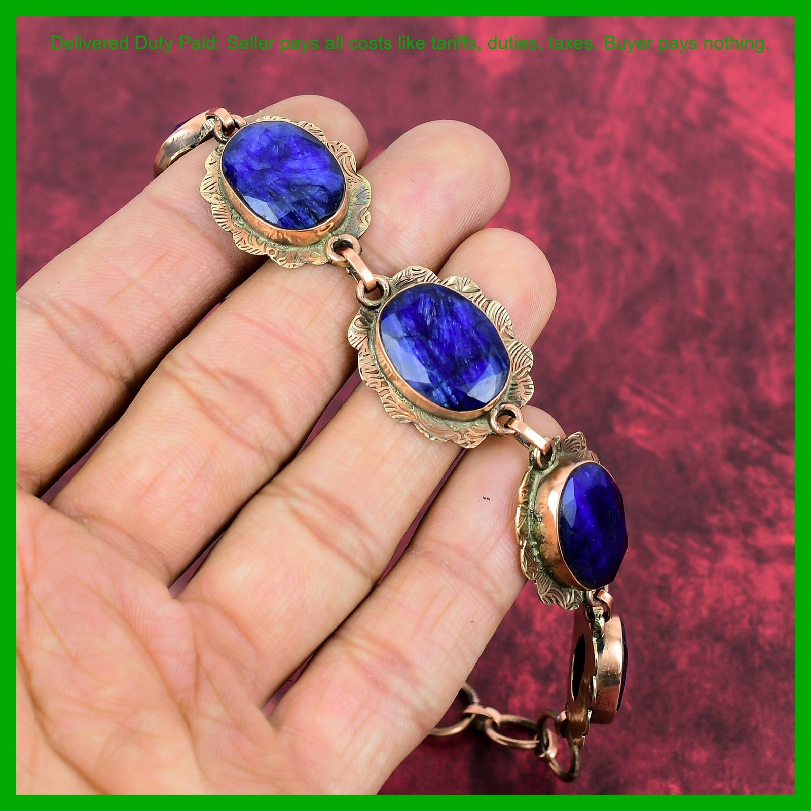 Copper Blue Saphire Stone Elegant Chain Mother Gift Birthday Bracelet Jewelry