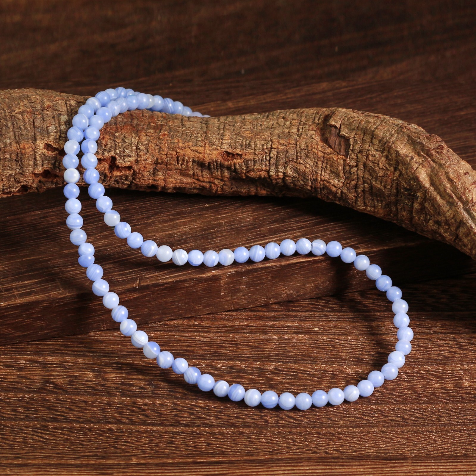 Blue Lace Agate Round Beaded Choker Healing Dainty Minimalist Necklace Gift