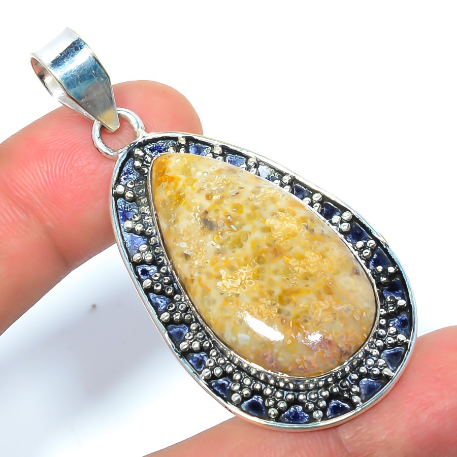Natural Fossil Coral – Australia Gemstone 925 Silver Plated Pendant 2.26″ LB27