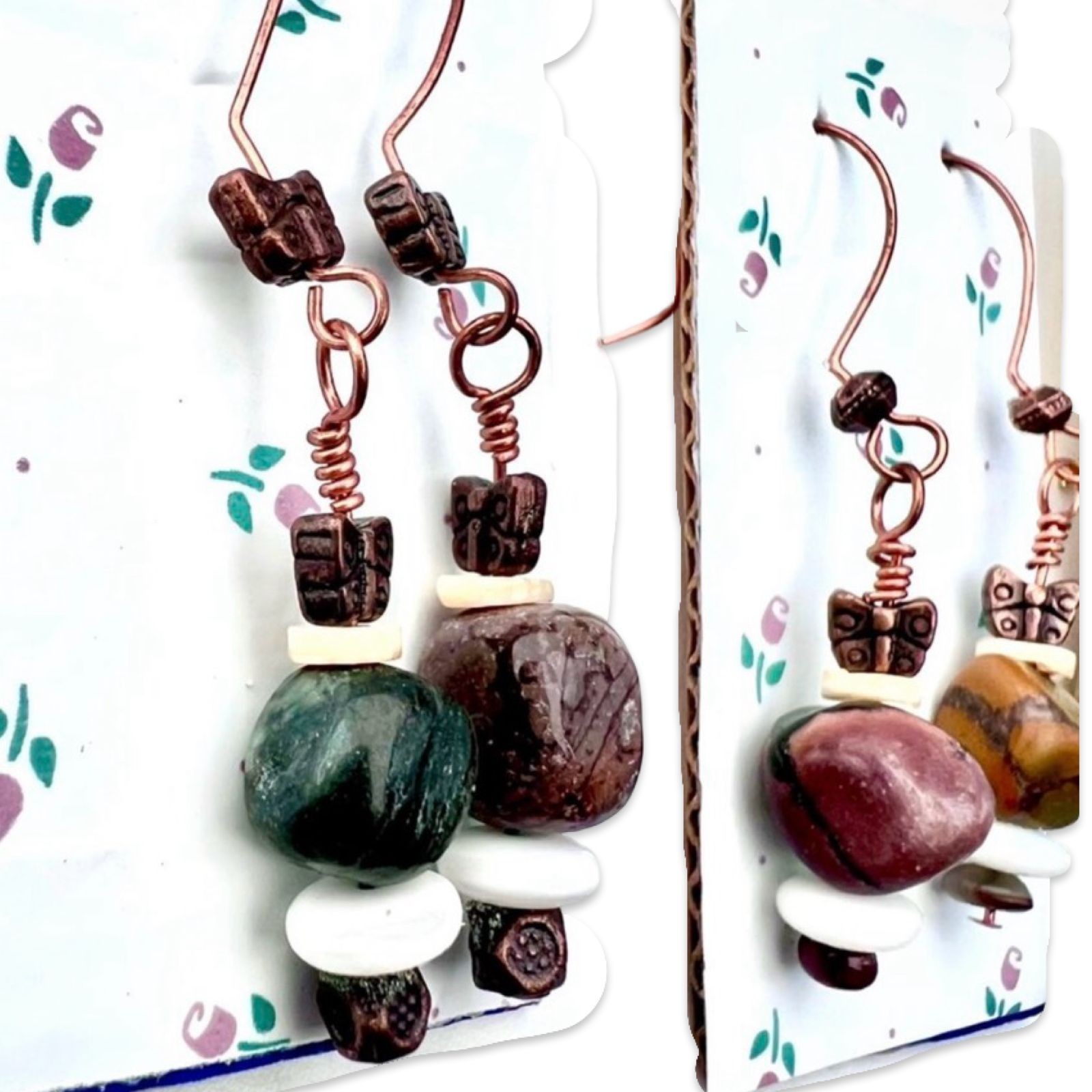 Earring Lot 3 Pairs Beaded Dangle Drop Boho Stone