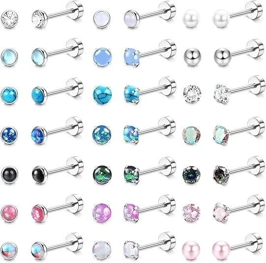 21Pairs Hypoallergenic Surgical Steel Earrings – Flat Back Stud Earrings for …
