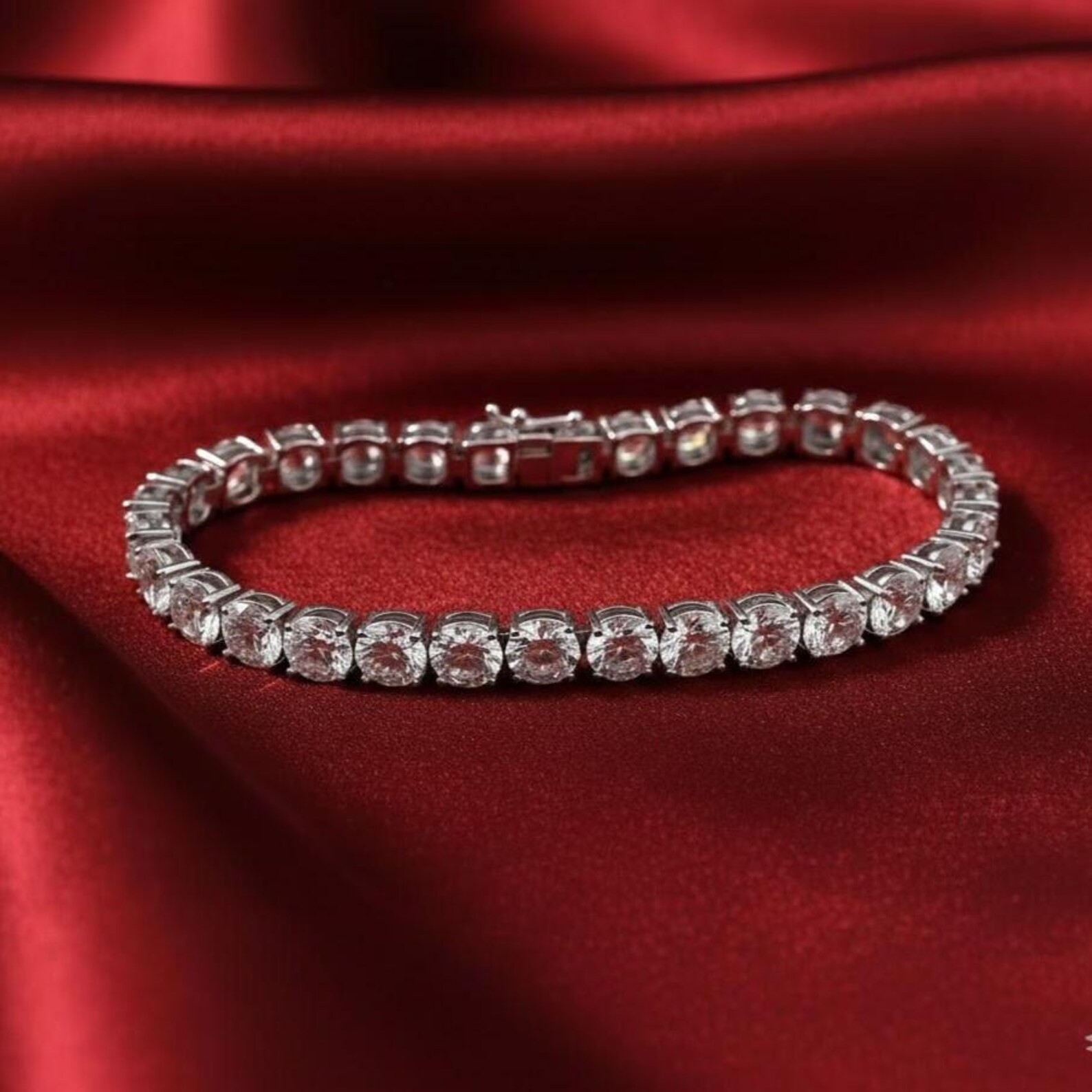 5mm White Diamond Tennis 925 Silver Bracelet-15.00 Ct 7.5 Inches