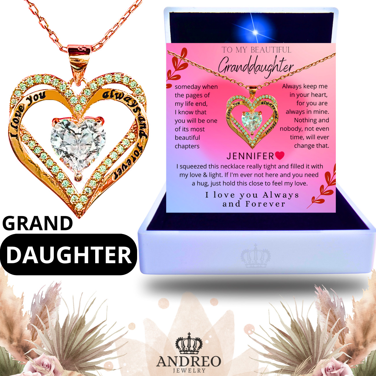 18k Infinity Granddaughter CUSTOM Necklace Valentines Gifts From Grandpa Grandma