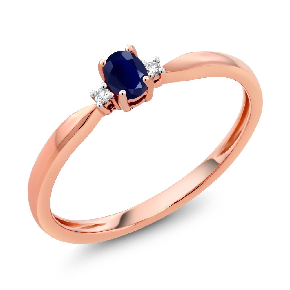 18K Rose Gold 0.24 Ct Oval Blue Sapphire and Diamond Engagement Ring