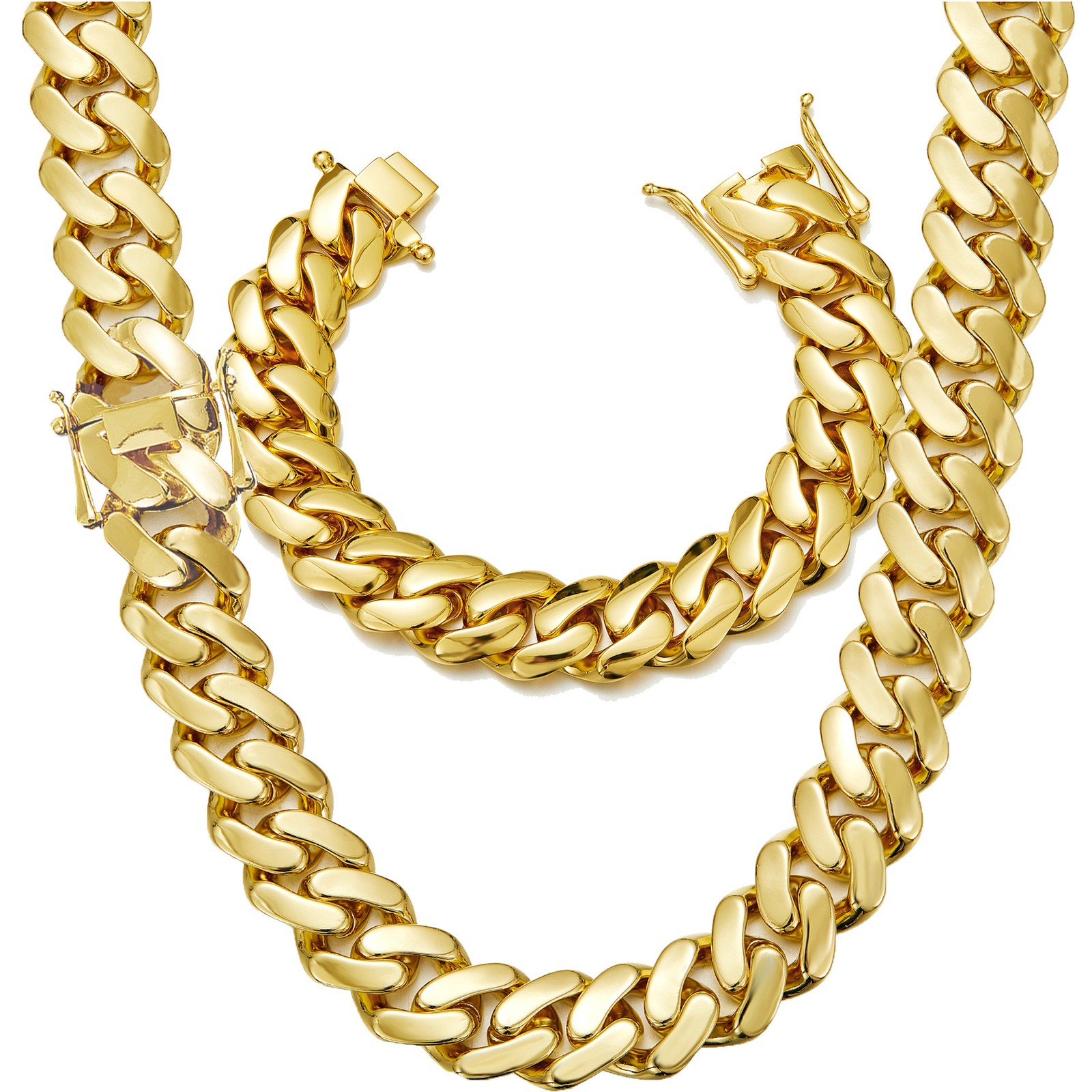 10mm-22mm Stainless Steel Miami Cuban Chain Necklace Bracelet 18K Gold Plated