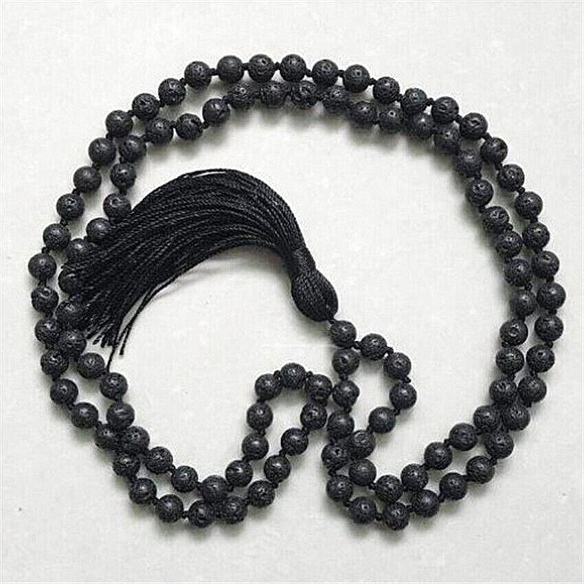 6mm Natural Volcanic Necklace 108 Buddha Beads Layered Gemstone Prayer