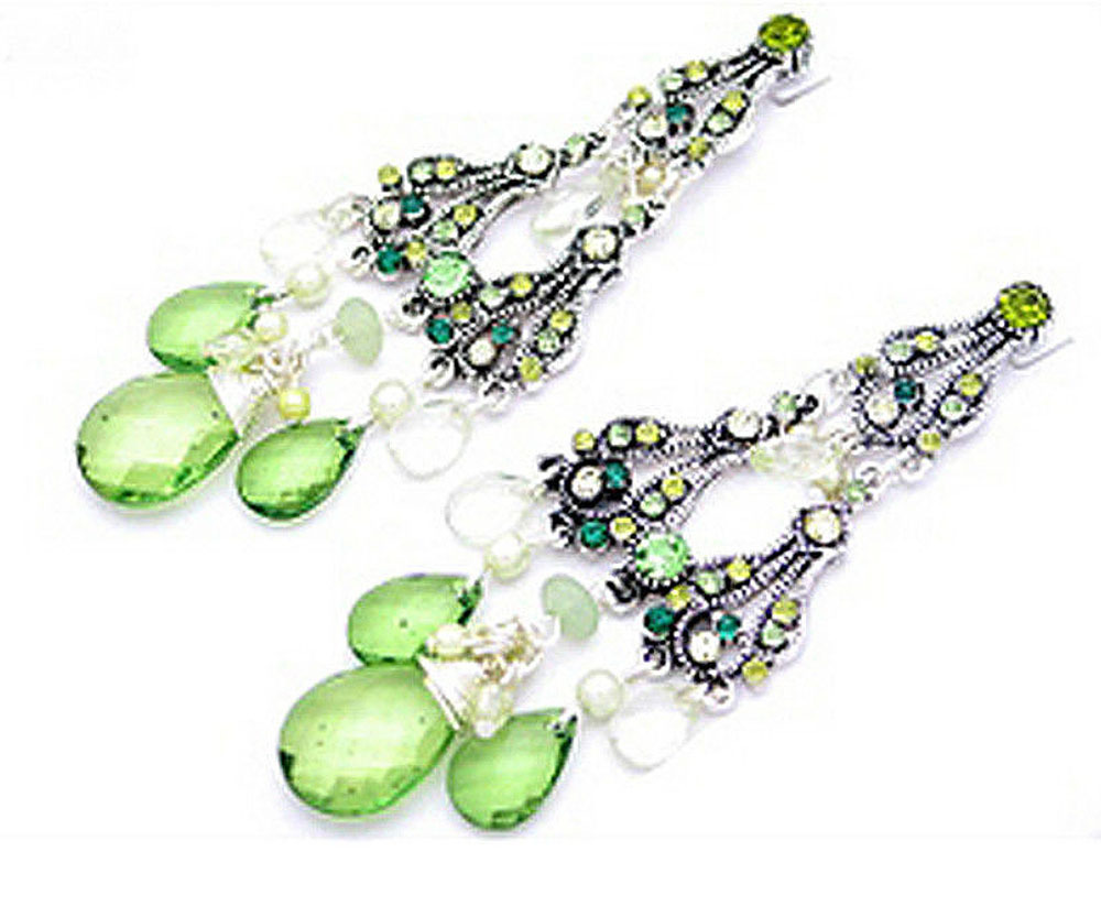 DESIGNER INSPIRED PINK GREEN BLUE GOLD CHANDELIER CRYSTAL ACRYLIC EARRINGS