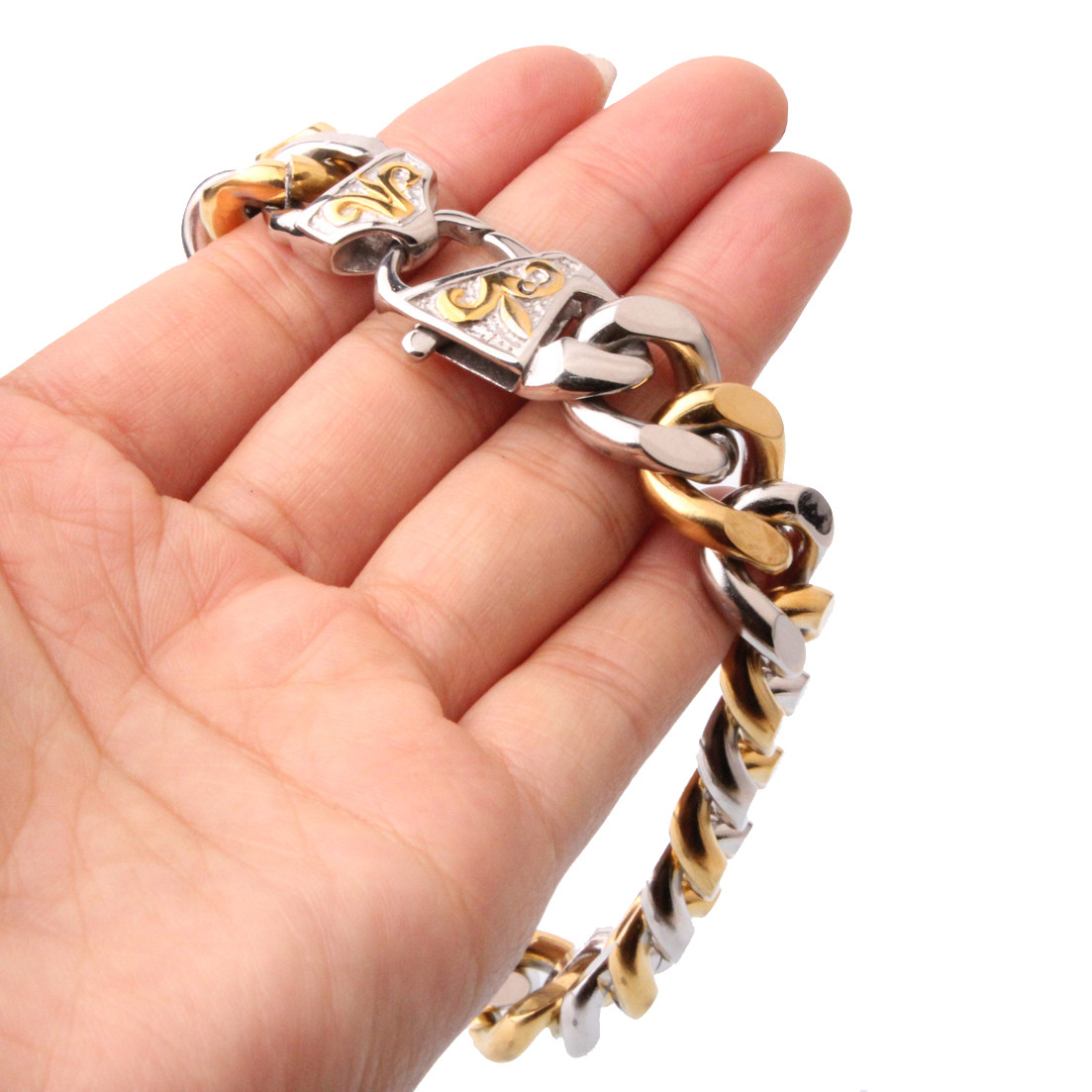 13/15mm Fashion Mens Chain Stainless Steel Curb Cuban Link Bracelet 7-11inch