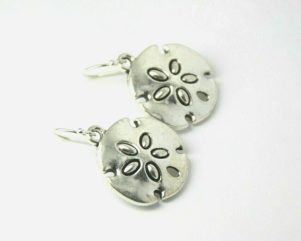 Sand Dollar Beach Charm Earrings .925 sterling silver Hooks pewter Charms 1 1/4″