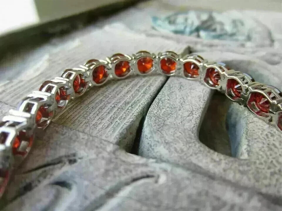 8.70 Ct Round Simulated Garnet Engagement Tennis Bracelet 14K White Gold Plated