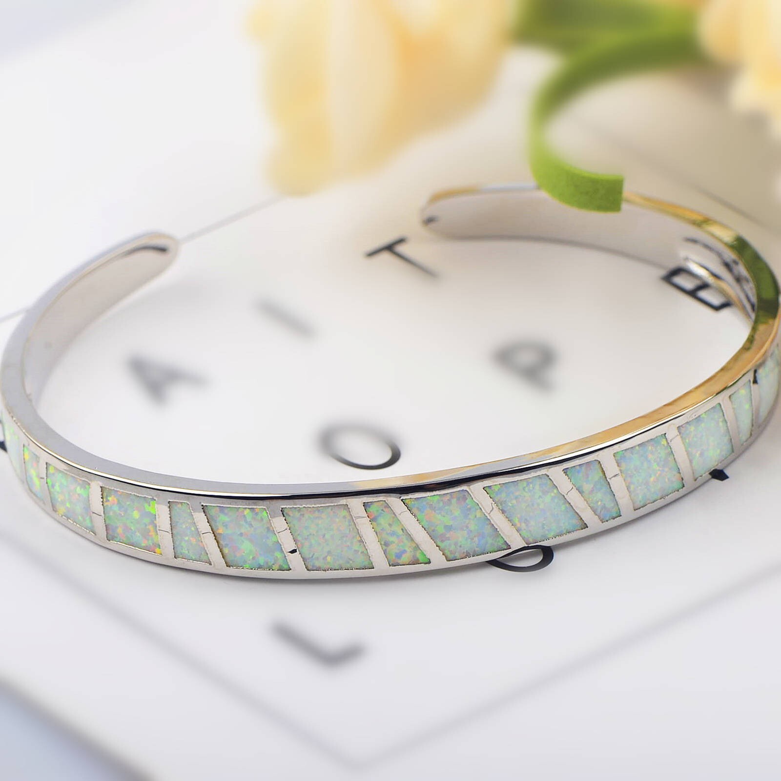 Fashion Fine White Fire Opal Bangles 925 Sterling Sliver Jewelry For Women