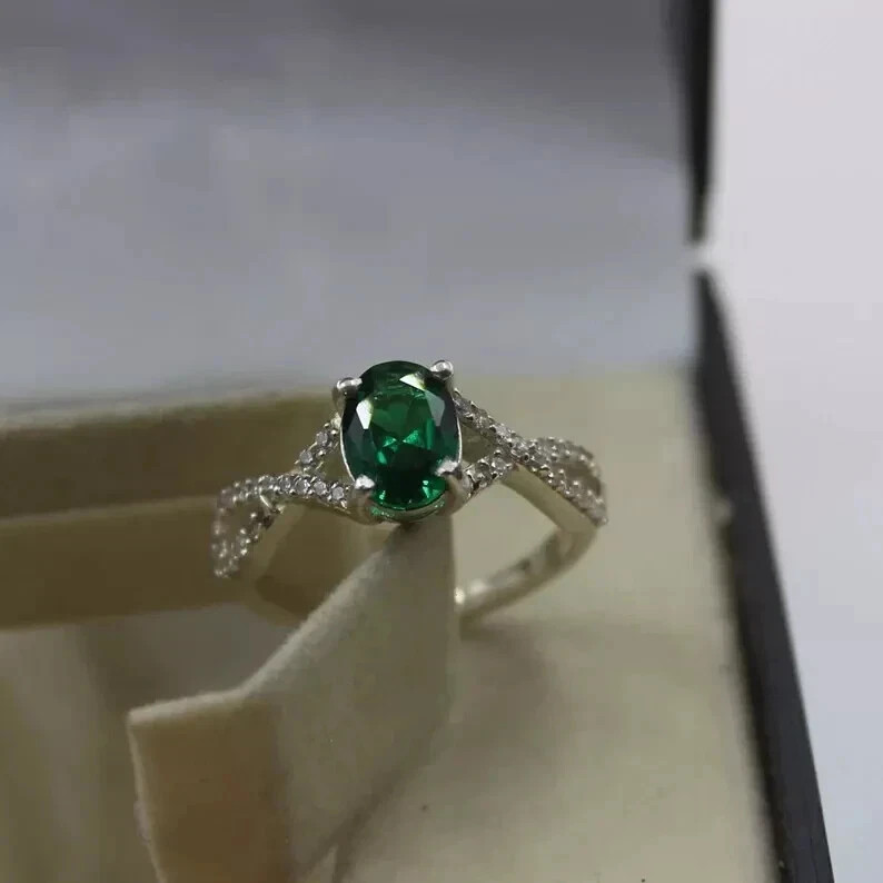2.50 Ct Natural Emerald & Natural Diamond Wedding Ring Solid 14k White Gold