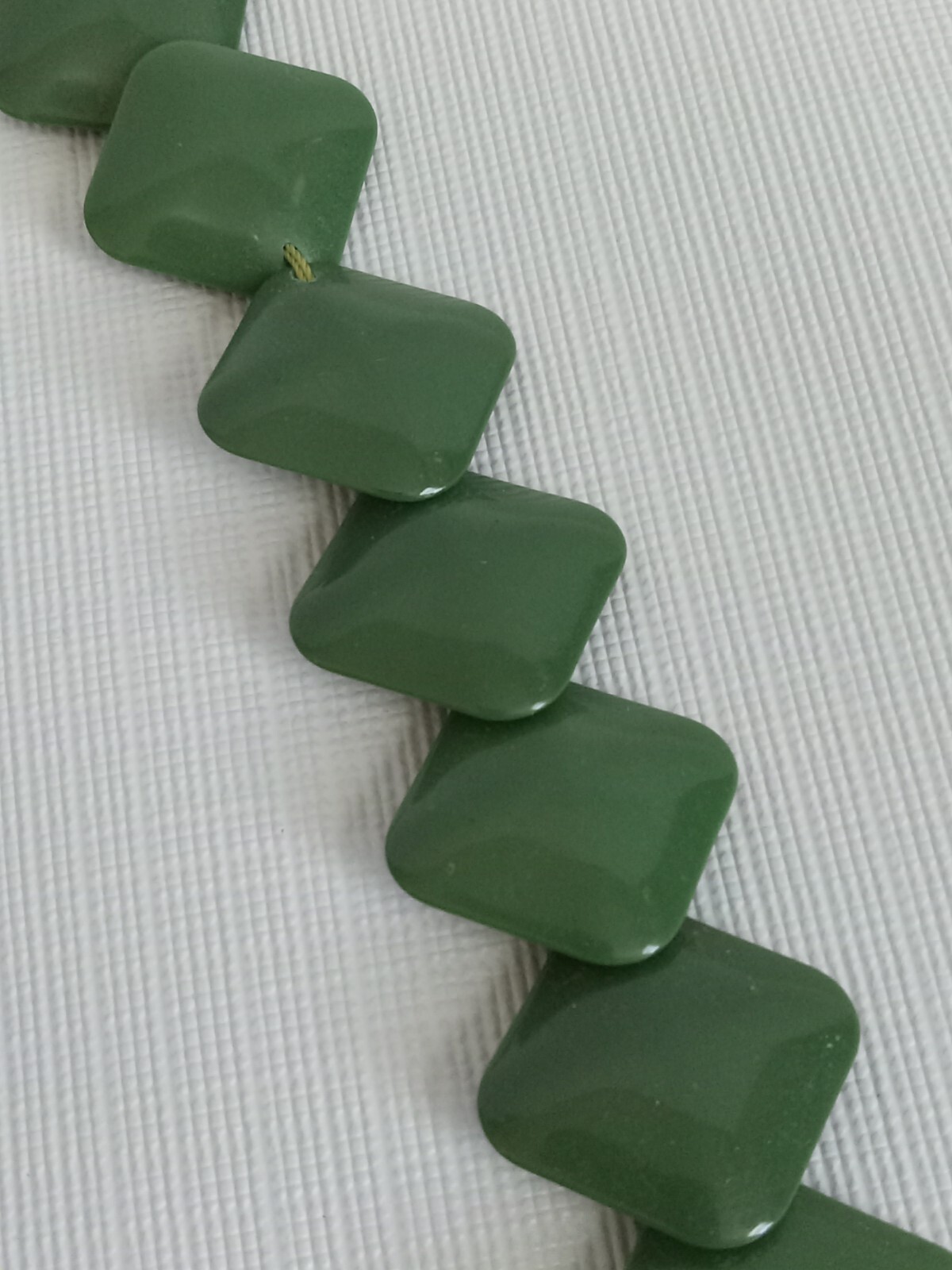 Green Square Beaded Lightweight Mid Century Modern Art Deco Statement Necklace