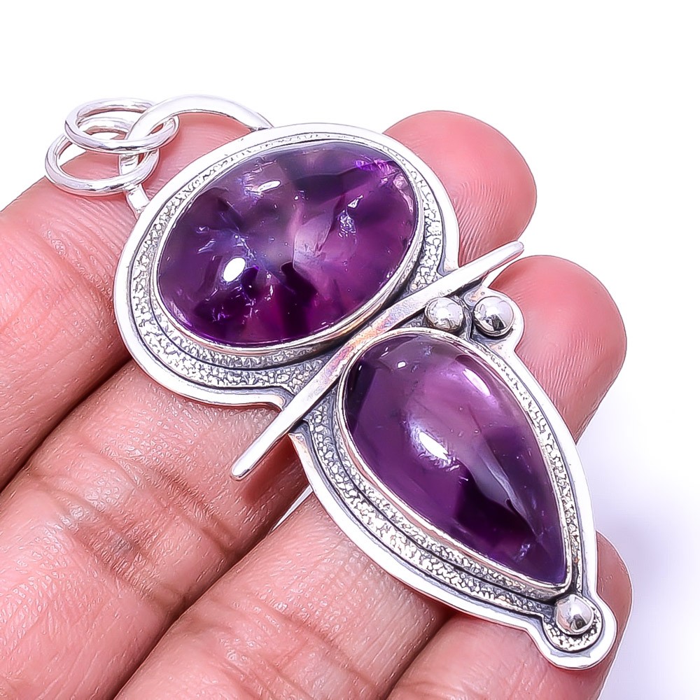 Natural Trapiche Amethyst- Brazil Designer 925 Sterling Silver Pendant 2.54″ P21