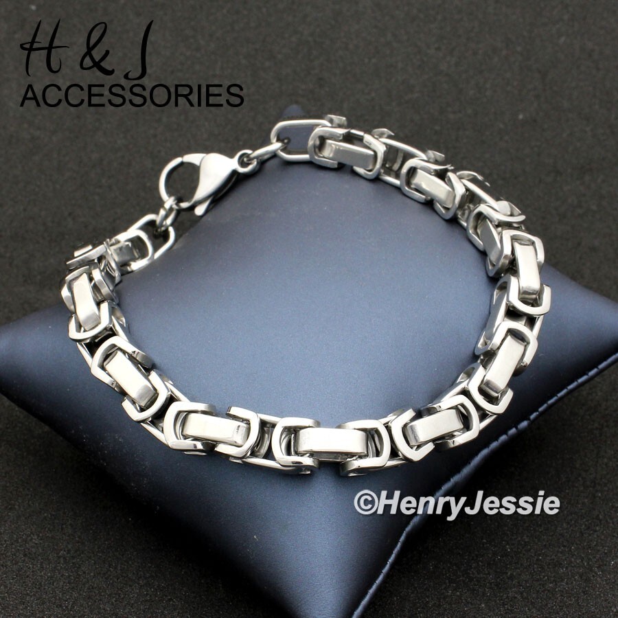 7″-11″MEN Stainless Steel 8mm Silver Byzantine Box Link Chain Bracelet*AT