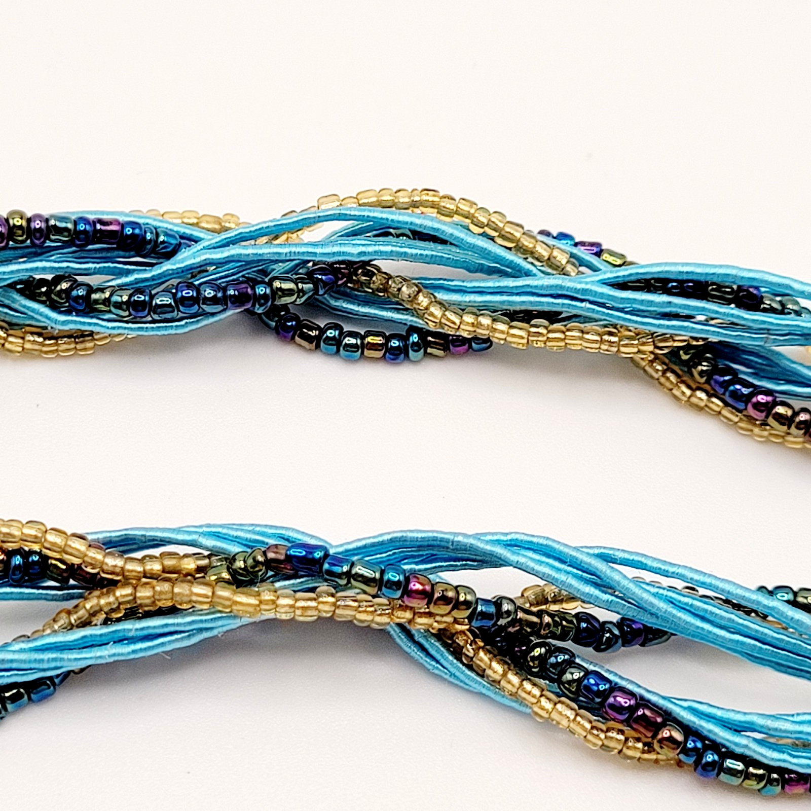 Modern Braided Multi Strand Peacock Colors Crystal Faux Stone Pendant Necklace