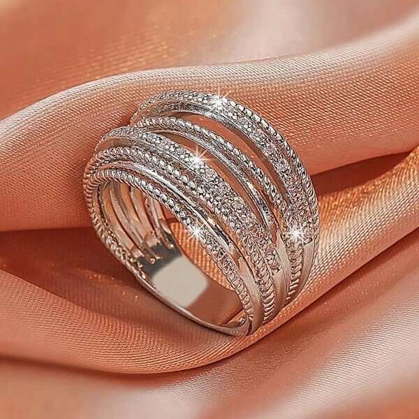 Elegant 925 Sterling Silver White Topaz New Fashion Charms Unique Ring Size 7