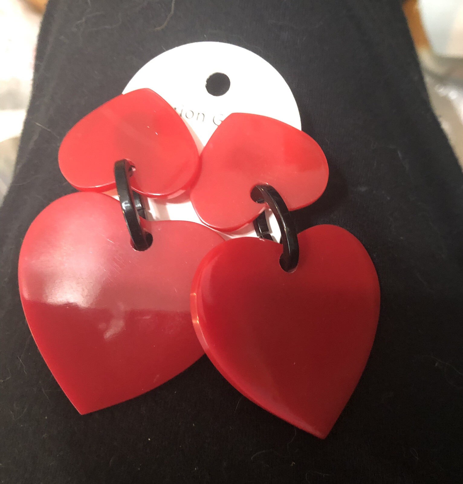 marion godart paris design clip earrings red hearts love large dangling