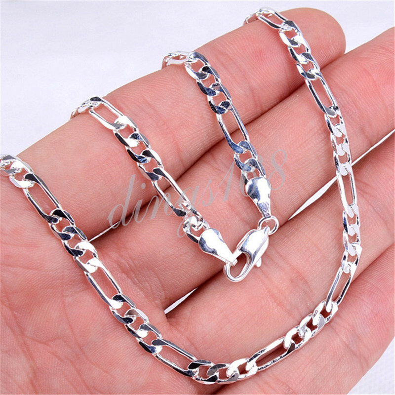 925 Sterling Silver 16″ 18″ 20″ 22″ 24″ 26″ 28″ 30″ Figaro Chain Necklace F139