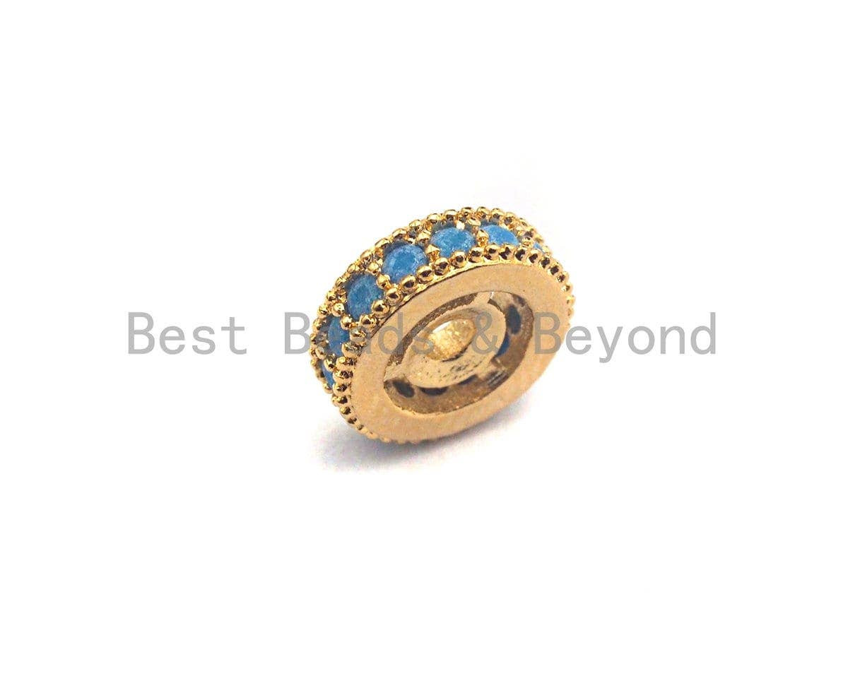Turquoise CZ Micro Pave Round Wheel Spacer Beads, Cubic Zirconia Spacer beads,