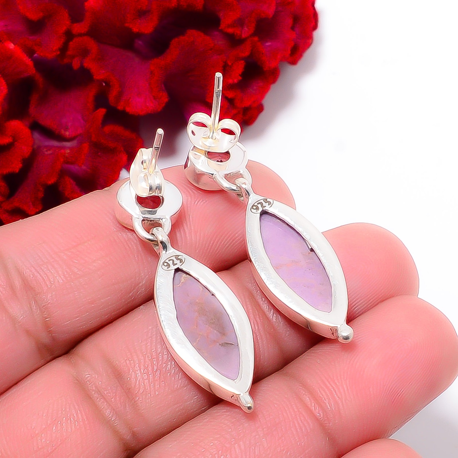 Phosphosiderite – Argentina & Pink Kunzite 925 Sterling Silver Earring 1.37″ E30