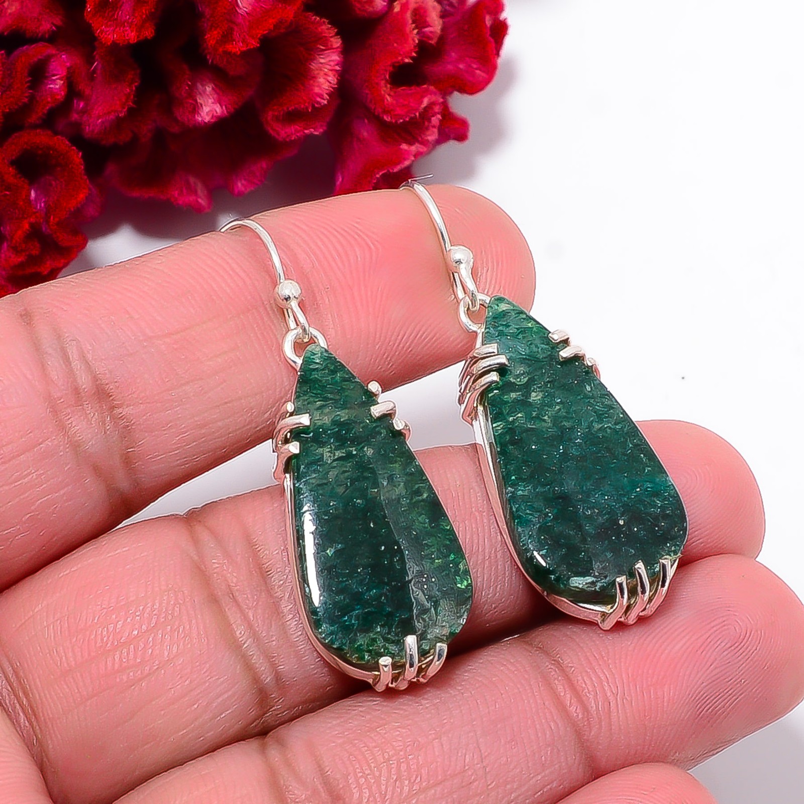 Green Aventurine – India 925 Sterling Silver Handmade Earring 1.79″ E103664