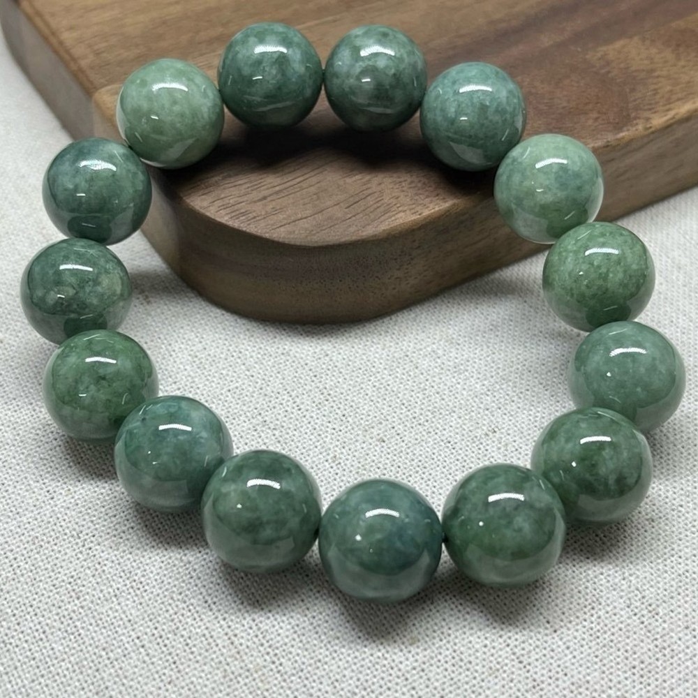 Certificate 1pcs Natural Grade A Jadeite Jade 13mm Round Bead Stretch Bracelet