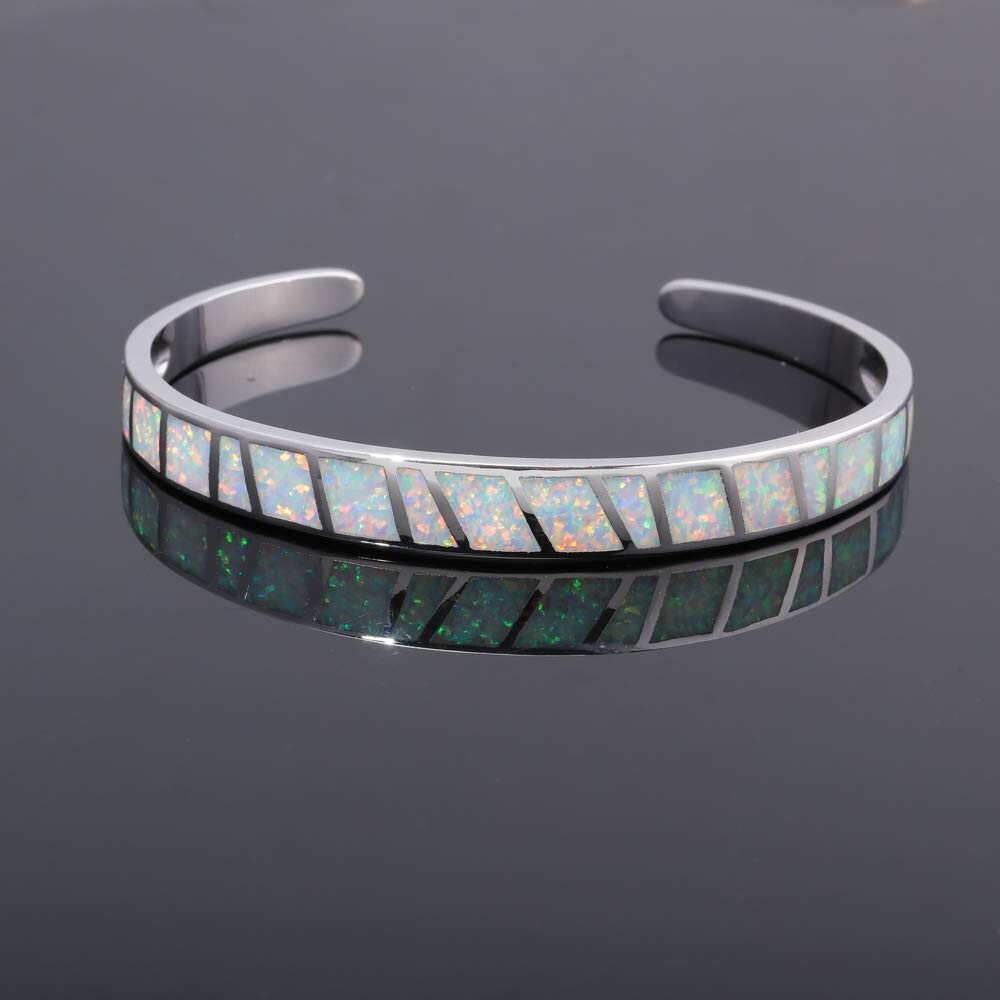 Fashion Fine White Fire Opal Bangles 925 Sterling Sliver Jewelry For Women