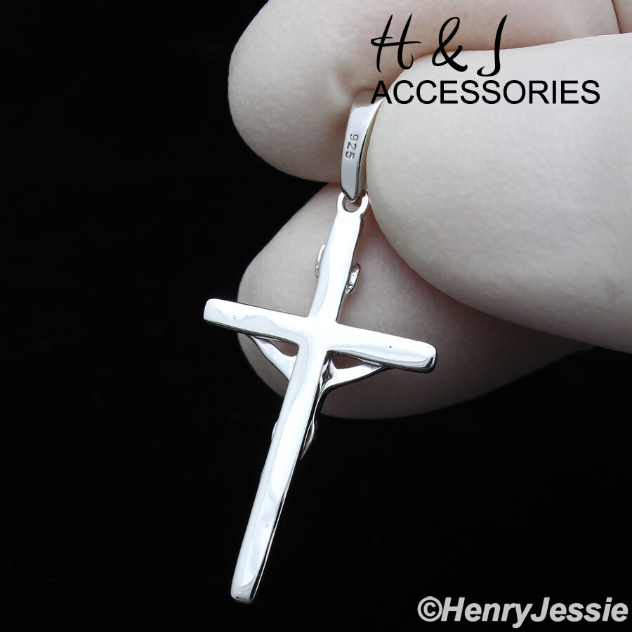 925 STERLING SILVER SIMPLE PLAIN JESUS CHRIST CROSS CRUCIFIX CHARM PENDANT*SP293