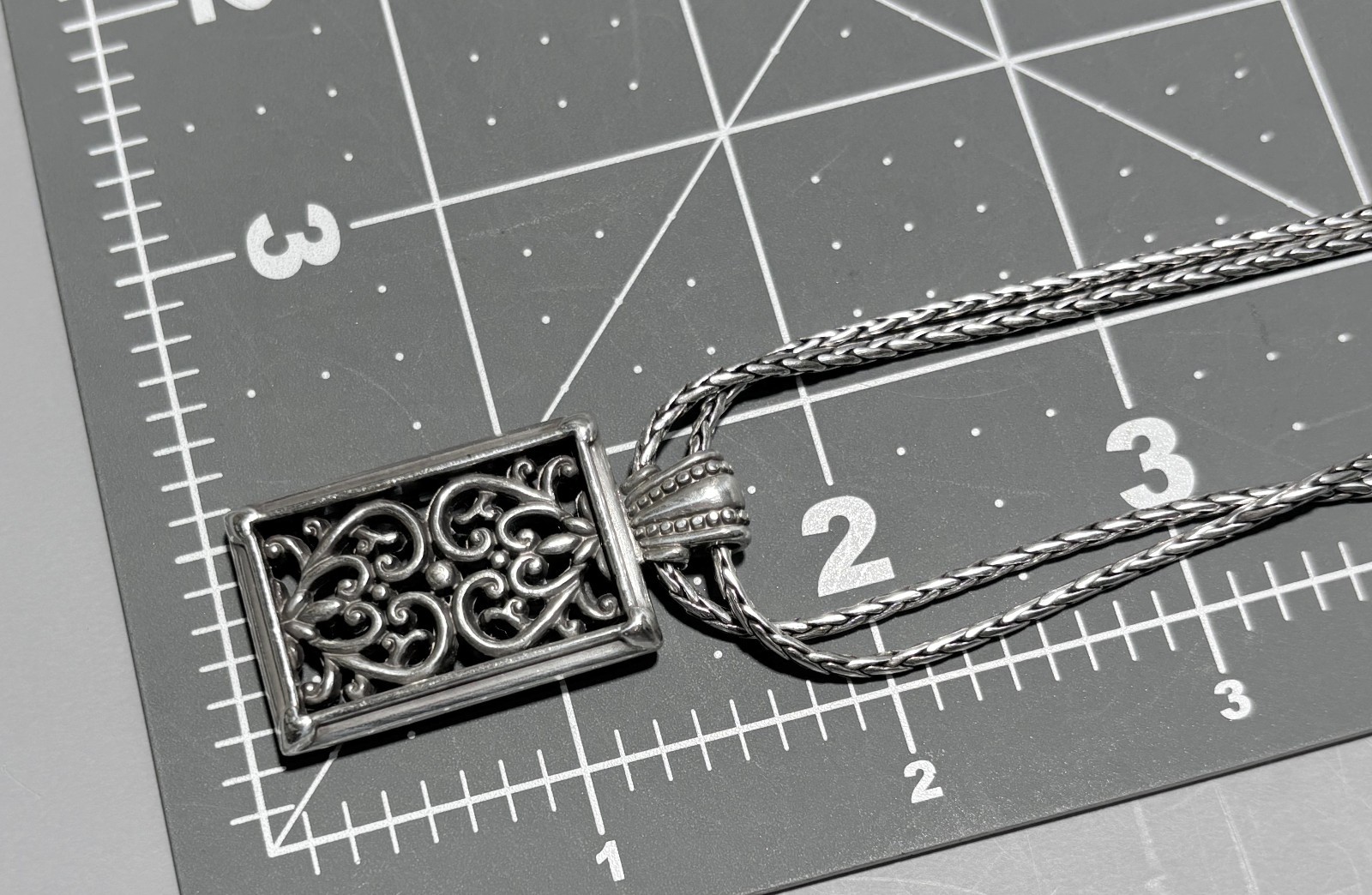 BRIGHTON Berkley Scroll Silver Pendant w/Long Necklace 24″/26″ Perfect!