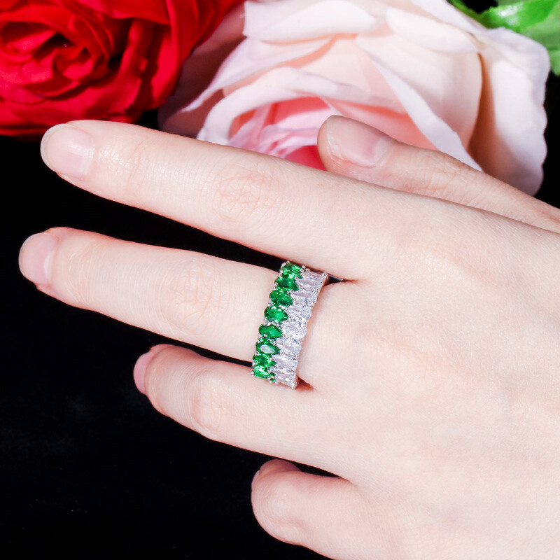 CWWZircons Luxury Green Cubic Zirconia Big Round Wedding Party Rings for Women