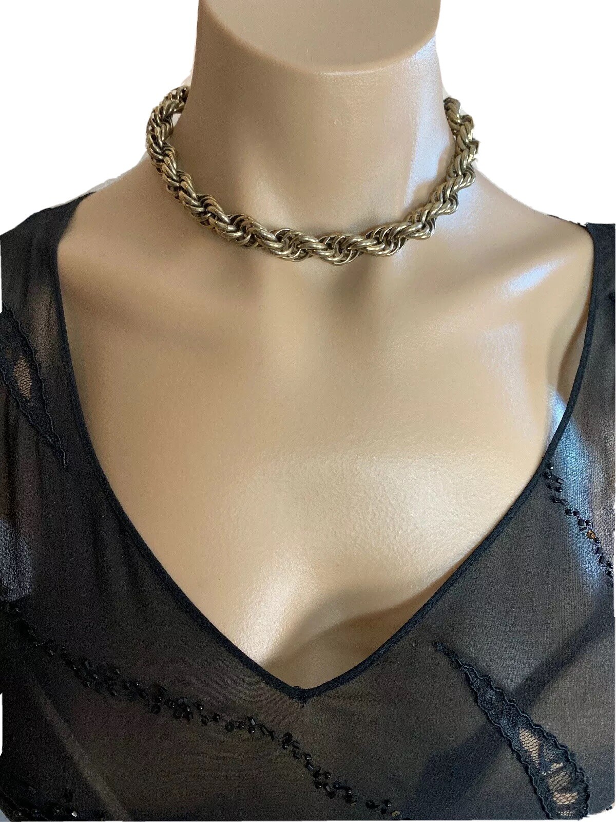 Vintage Heavy Metal Twisted Rope Mega Link Chain Choker Necklace
