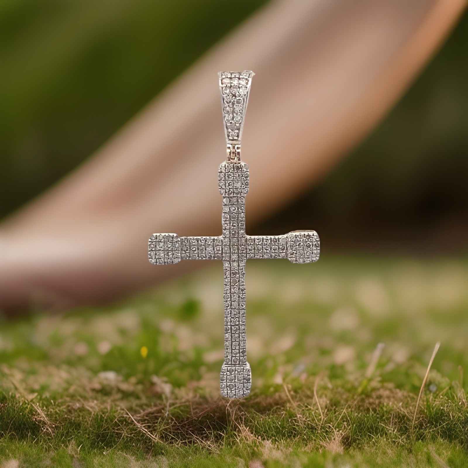 10k Yellow Gold 1/2CT Laced Diamond Encrusted Religious Cross Necklace Pendant