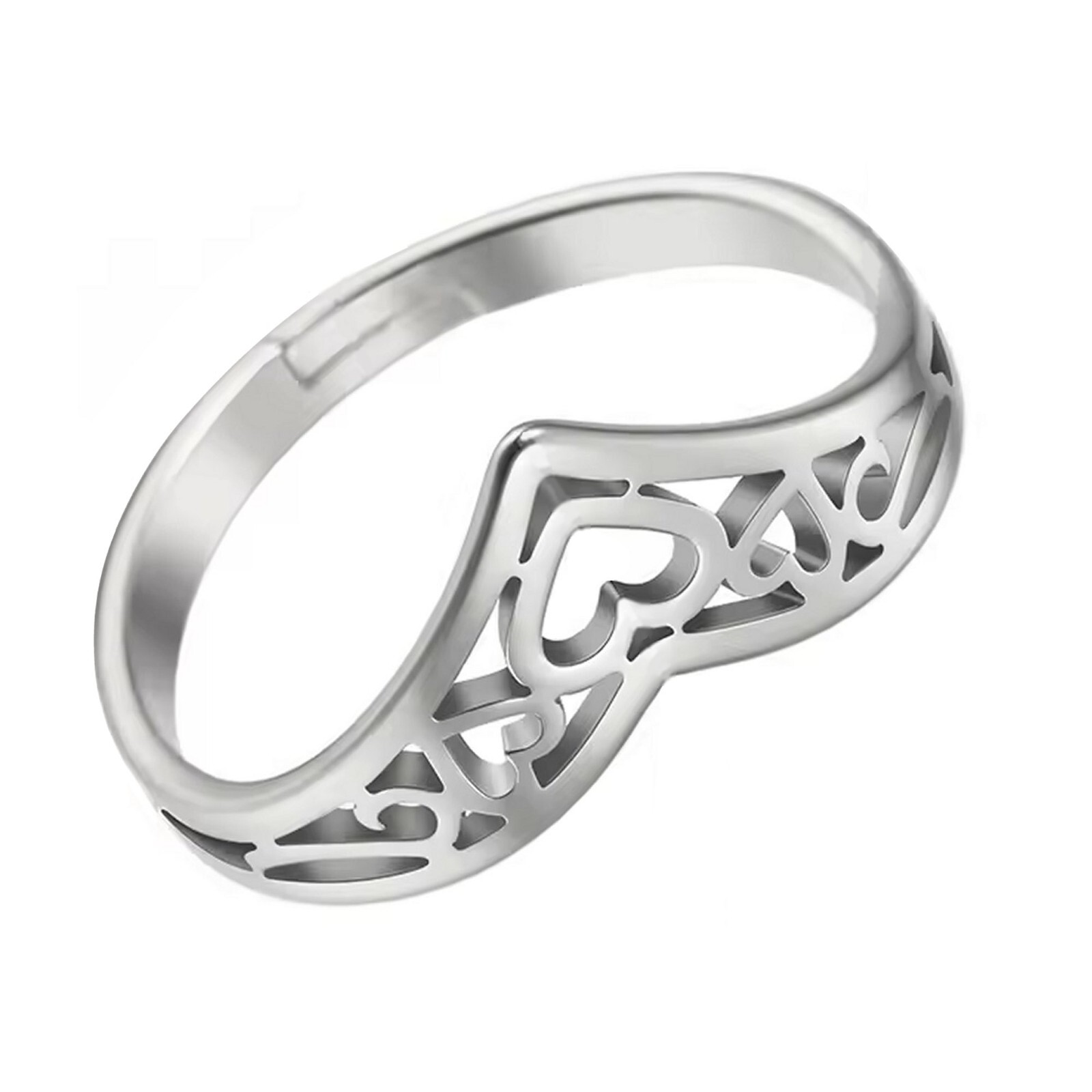 Crown Heart Promise Ring Womens Silver 316L Stainless Steel Engagement Band