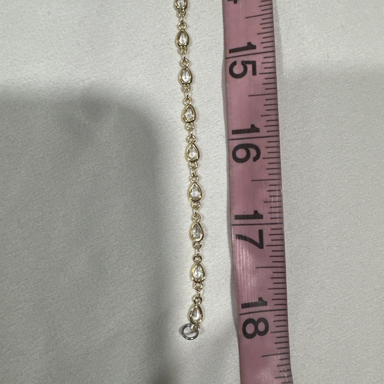 NEW Freida Rothman Gold Pear Mini Bezel Brass Necklace Chain w/ Pave Clasp #MR