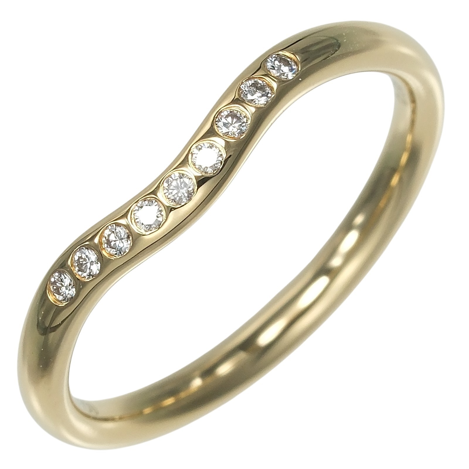 TIFFANY&Co. Curved band Ring K18 yellow gold/9PDiamond #6.0(US Size) 2.53g…