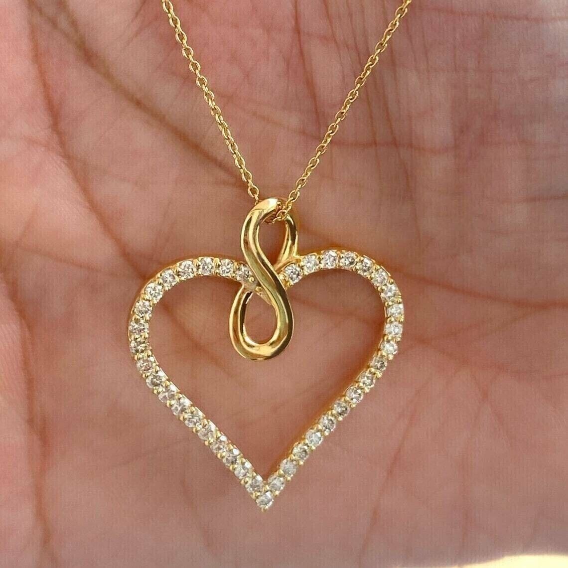 1 Ct Round Cut Moissanite Women’s Heart Infinity Pendant 14K Yellow Gold Plated