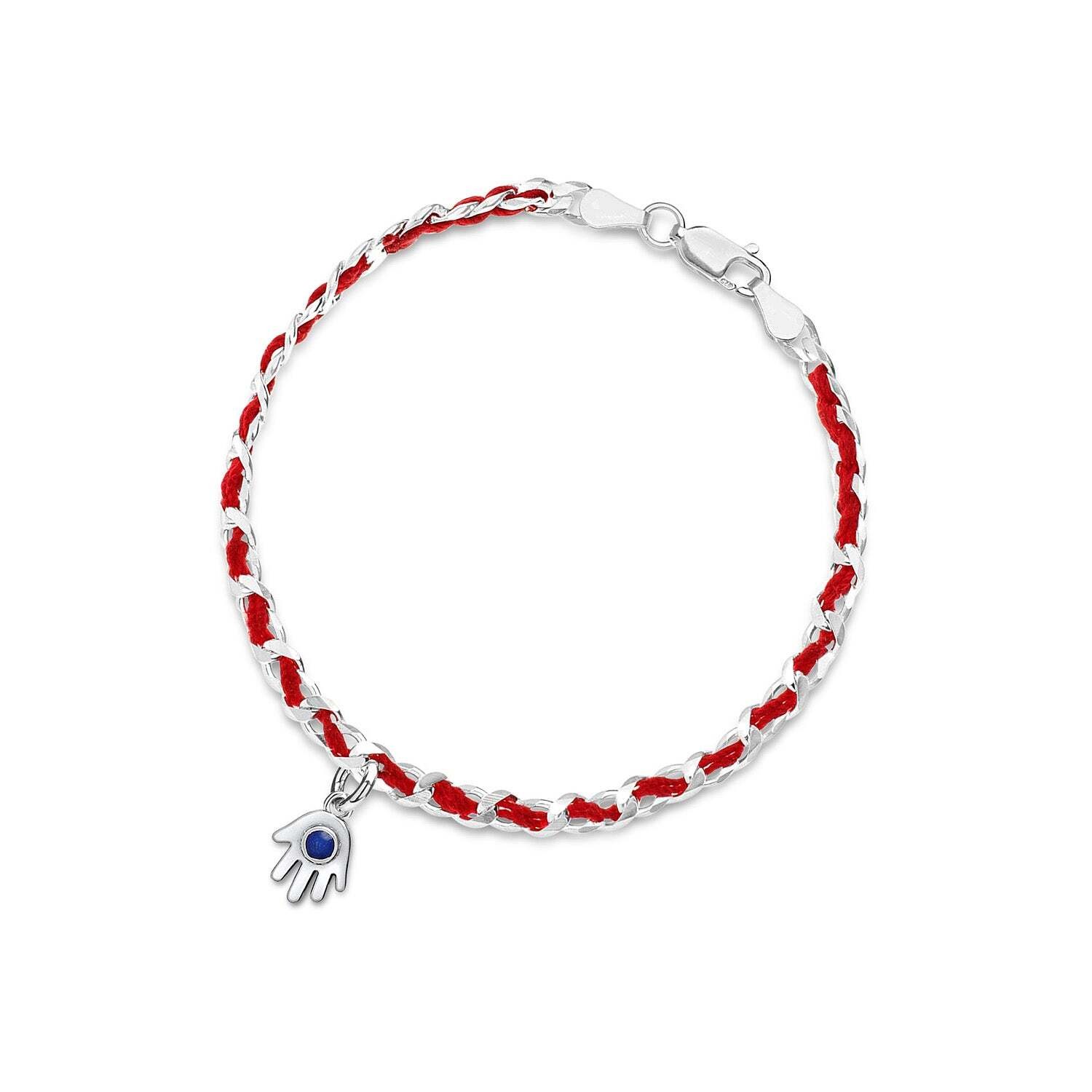 Red String Hamsa Bracelet Blue Evil Eye 925 Sterling Silver 7″