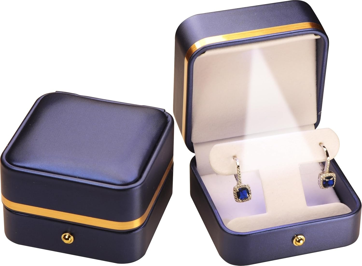 LAODA LED T-Style Earring Gift Box, PU Leather Jewelry Holder w/ Light, Blue