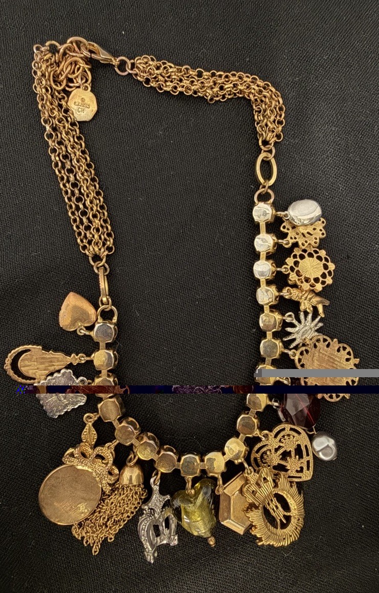 RJ Graziano Victorian Style Multi Charms Necklace Lockets Hearts Cameos