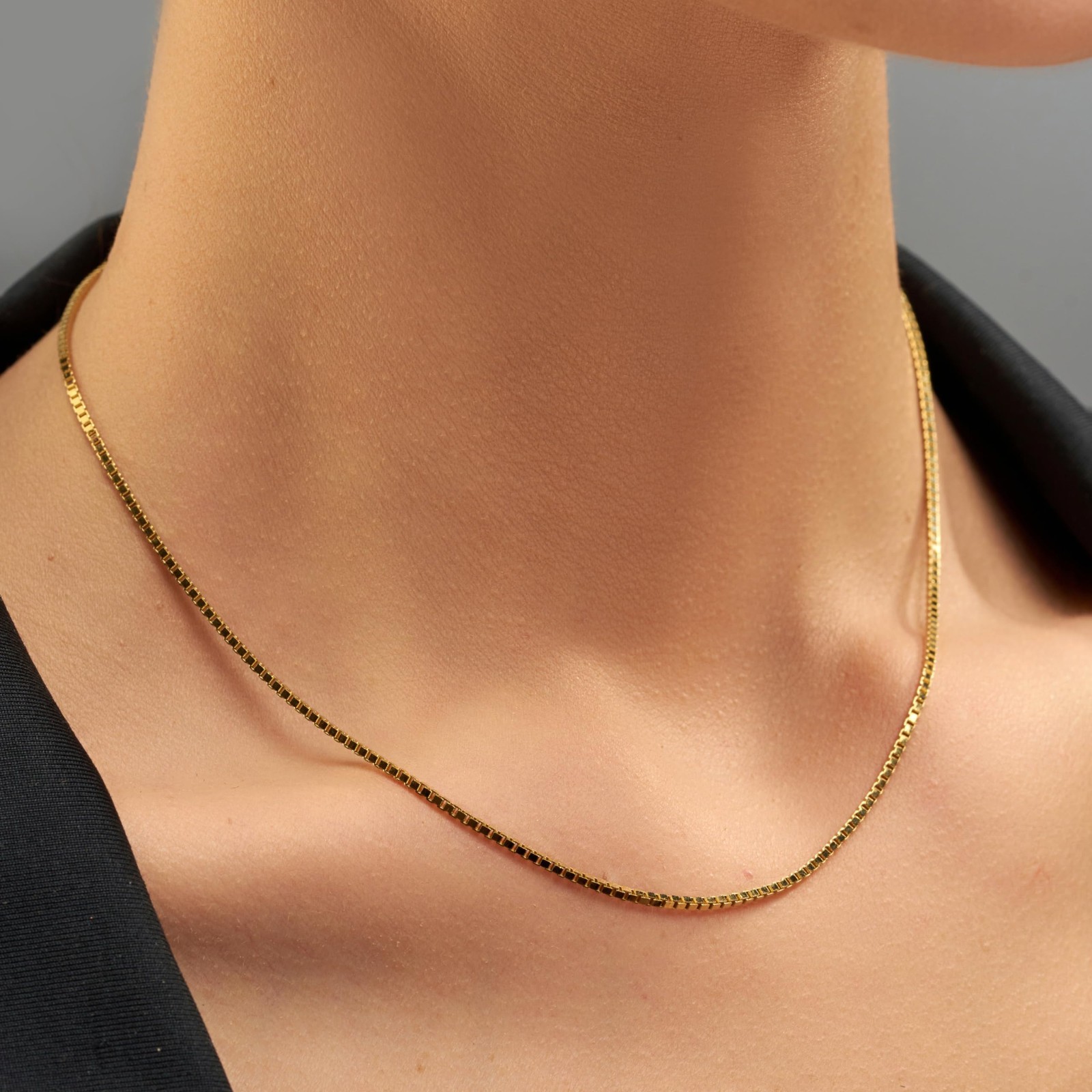 1.4mm Box Chain Necklace for Men & Women – 24k Real Gold Plated Jewelry